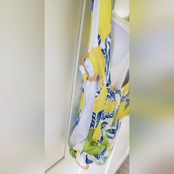 Kenny Flowers Swimsuit Womens L White Positano Lemon Print One Piece Cutout Swim - Picture 6 of 8